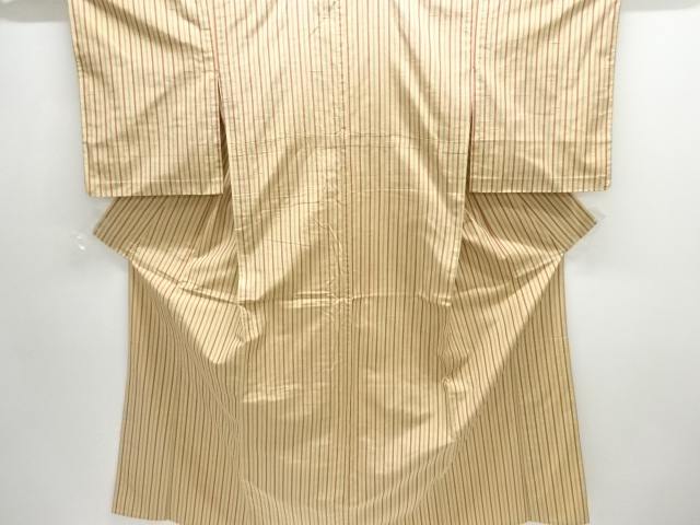 JAPANESE KIMONO / ANTIQUE HITOE KIMONO / SILK / TSUMUGI / WOVEN STRIPE